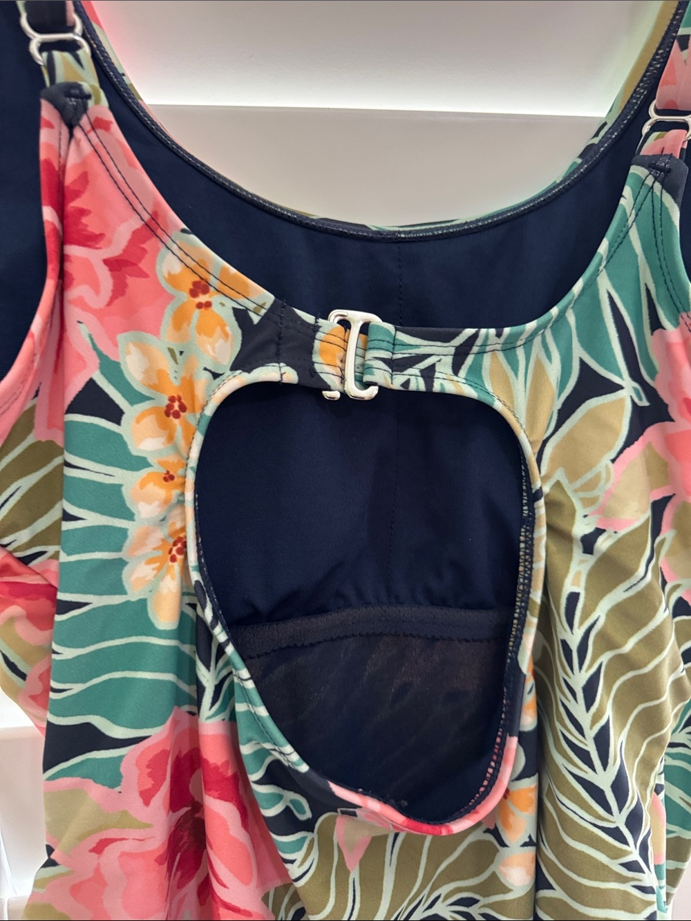 Tropical Floral Pink & Green Kids One-Piece Swimsuit size Large - Picture 3 of 4